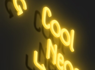 Make a 3D glowing neon text logo in a beautiful font